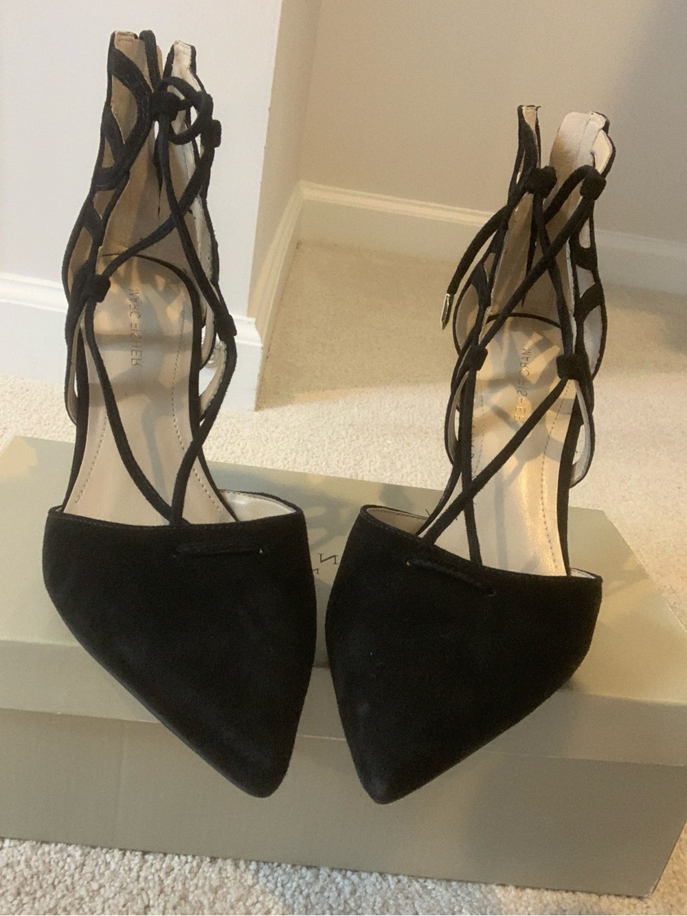 Marc Jacob’s Black Lace-Up Pointed Toe Heels